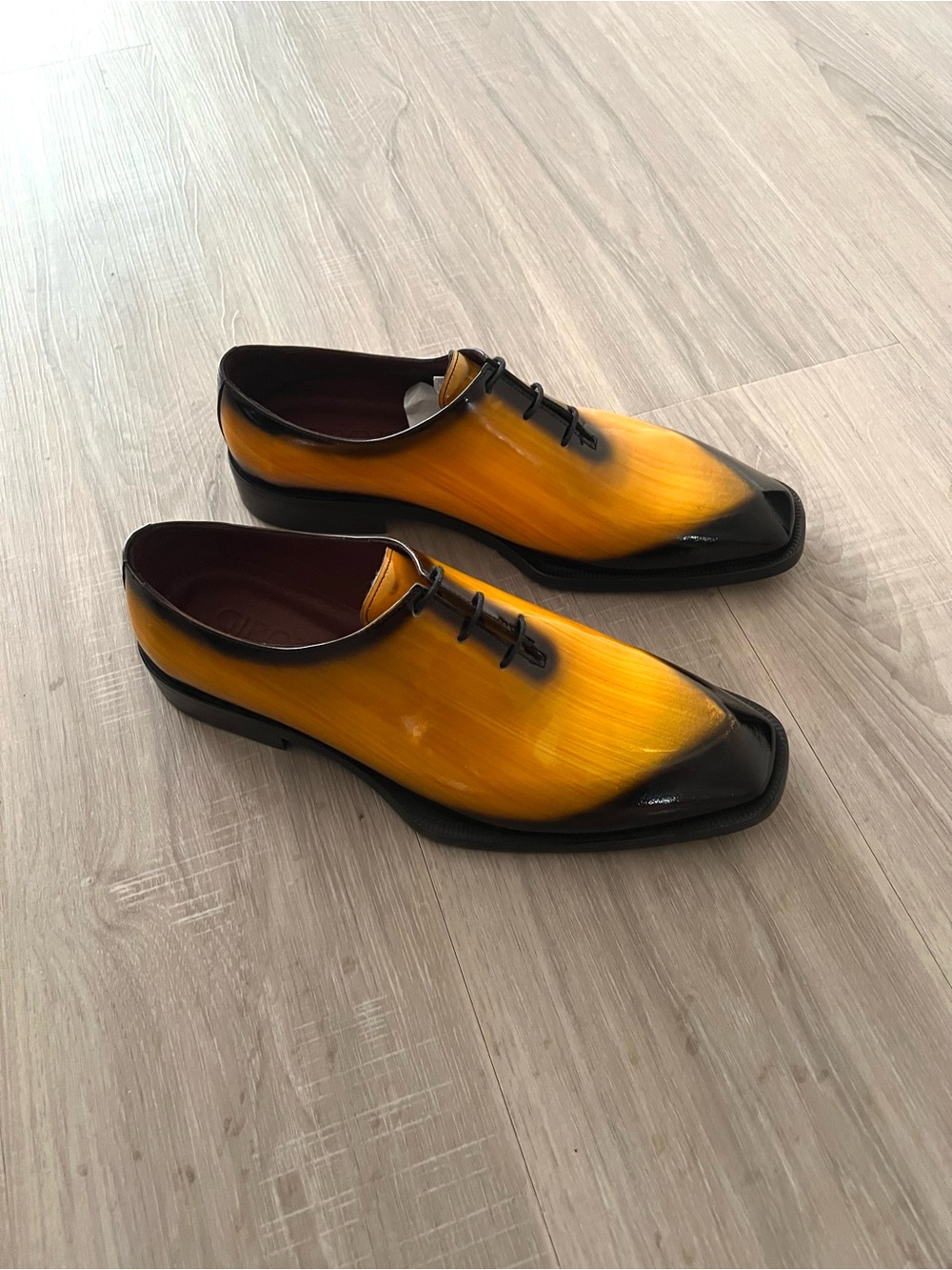 NIB GIROTTI Custom Luxury Men’s Yellow Black Leather Dress Shoes EU 41 US 8